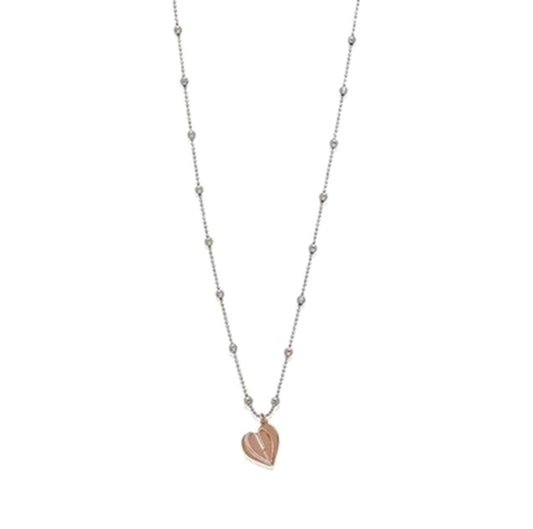 sterling silver rhodium plated, rose gold heart necklace 34 Inch