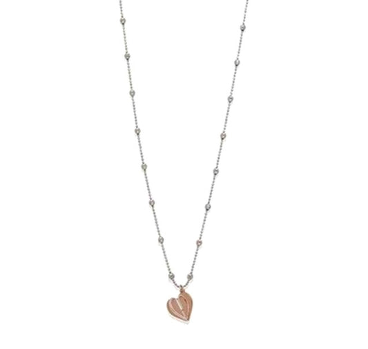 sterling silver rhodium plated, rose gold heart necklace 34 Inch