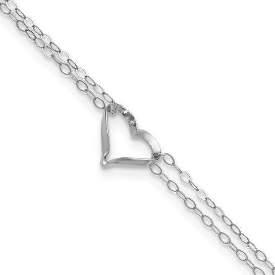 14k White Gold1.0 Gram, 9 Inch With Open 11mm Heart Anklet w/1