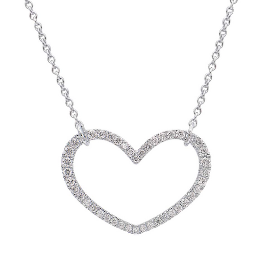 14k White Gold 0.41Ct Open Diamond Heart Necklace with 36 Diamonds