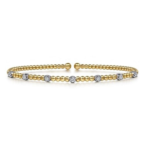 14k Yellow Gold Bujukan Bead Bangle with 0.21Ct Diamonds