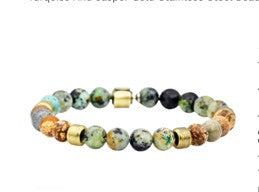 Stainless Steel  Mens African Turquoise and Jasper Beaded Bracelet