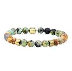 Stainless Steel  Mens African Turquoise and Jasper Beaded Bracelet