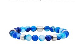 Stainless Steel Mens Blue Agate Beaded Bracelet