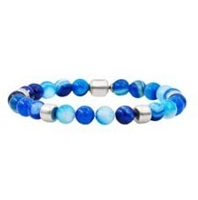 Stainless Steel Mens Blue Agate Beaded Bracelet