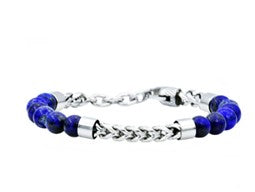 Stainless Steel Lapis Lazuli Beaded Bracelet and Franco Link Chain Bracelet