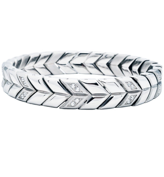 Men's 12mm Chevron Woven Stainless Steel Bracelet With Cubic Zirconia