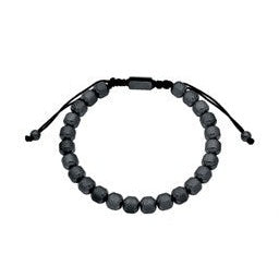 Stainless Steel Mens 7mm Black Plated Beaded Drawstring Bracelet