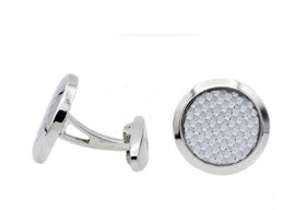 Stainless Steel Mens Cufflinks White Carbon Fiber Round