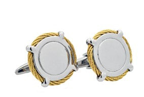 Stainless Steel Mens Gold Plated Cable cufflink