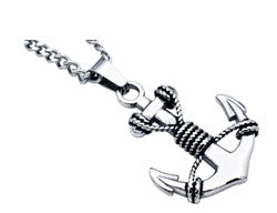 Stainless Steel Mens Anchor Pendant with 24 Inch Curb Chain