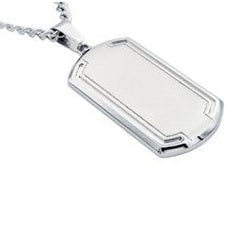 Stainless Steel Mens Dog Tag Pendant with Beveled Edge and 24 Inch Chain