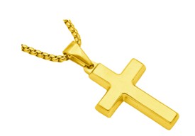 Stainless Steel Mens Gold Plated Cross with 24 Inch Round Box Chain