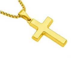 Stainless Steel Mens Gold Plated Cross with 24 Inch Round Box Chain