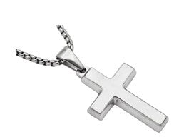 Stainless Steel Mens Cross Pendant with 24" Round Box Chain
