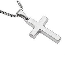 Stainless Steel Mens Cross Pendant with 24" Round Box Chain