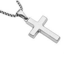 Stainless Steel Mens Cross Pendant with 24" Round Box Chain