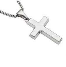 Stainless Steel Mens Cross Pendant with 24" Round Box Chain