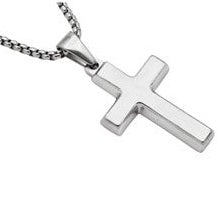 Stainless Steel Mens Cross Pendant with 24" Round Box Chain