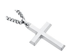 Stainless Steel Mens Cross Pendant with 24 Inch Curb Chain