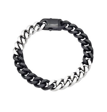Men's 10mm Two-Toned Black Plated Stainless Steel Cuban Link Chain Bracelet