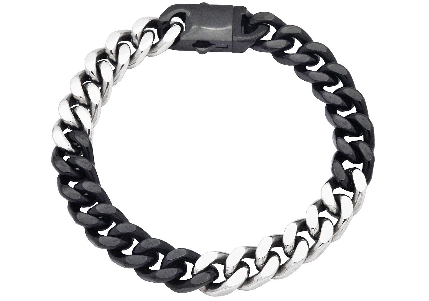 Men's 10mm Two-Toned Black Plated Stainless Steel Cuban Link Chain Bracelet