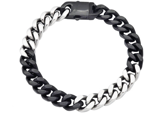 Men's 10mm Two-Toned Black Plated Stainless Steel Cuban Link Chain Bracelet