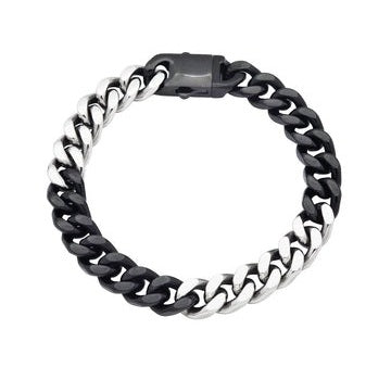 Men's 10mm Two-Toned Black Plated Stainless Steel Cuban Link Chain Bracelet