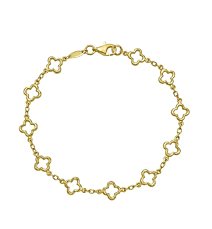 14K Yellow Gold 7" Polished Clover Link Bracelet with Lobster Clasp