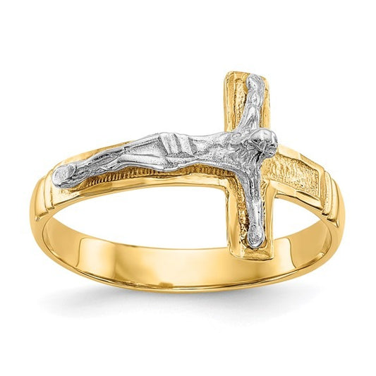 14k Two Tone Gold Crucifix Ring