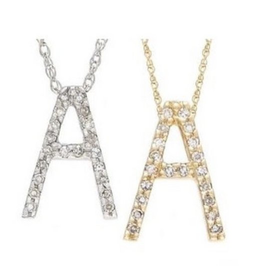 14k Diamond Initial Pendants. Available in White or Yellow Gold