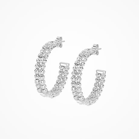 Sterling Silver 25MM Double Row Crystal Hoop Earring, available in Rhodium and Gold Plate