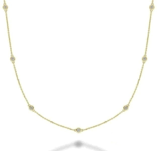 14k Yellow Gold Lab Grown 8 Station 0.57Ct Diamond By The Yard Necklace