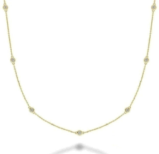 14k Yellow Gold Lab Grown 8 Station 0.57Ct Diamond By The Yard Necklace