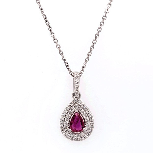14k White Gold 0.42Ct Ruby, 0.18Ct Diamond Pendant