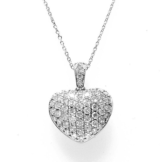 14k White Gold 1.60Ct Pave Diamond Heart Pendant with 62 Diamonds
