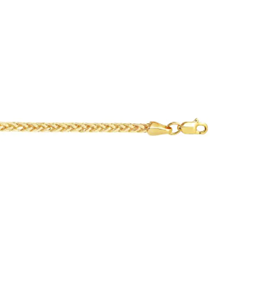 14K Yellow Gold 2.7mm Diamond Cut Lite Round Wheat Chain with Lobster Lock 7.5 Inch