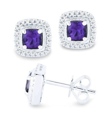 14k White Gold 0.57 Amethyst, 0.10 Diamond Earring