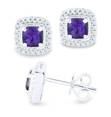 14k White Gold 0.57 Amethyst, 0.10 Diamond Earring