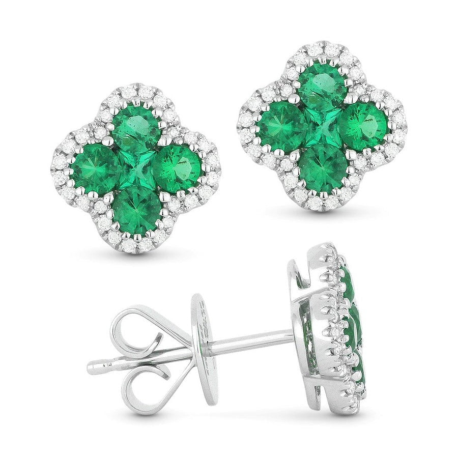 14K White Gold 0.36Ct Emerald, 0.11Ct Diamond Earring
