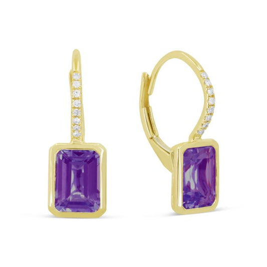 14k Yellow Gold 1.82Ct Amethyst, 0.05Ct Diamond Dangle Earring