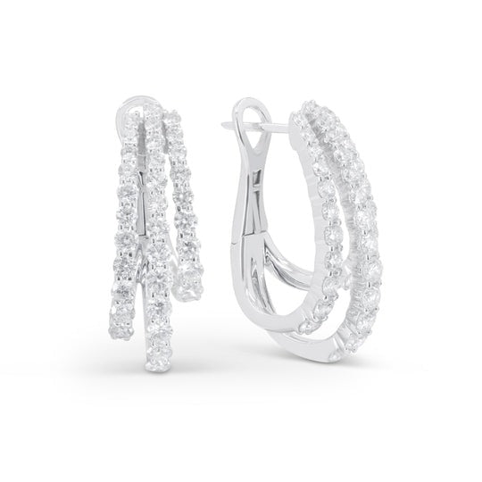 14k White Gold Triple Hoop Earring with 1.94Cts and 66 Diamonds