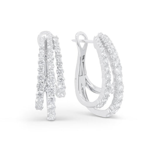 14k White Gold Triple Hoop Earring with 1.94Cts and 66 Diamonds