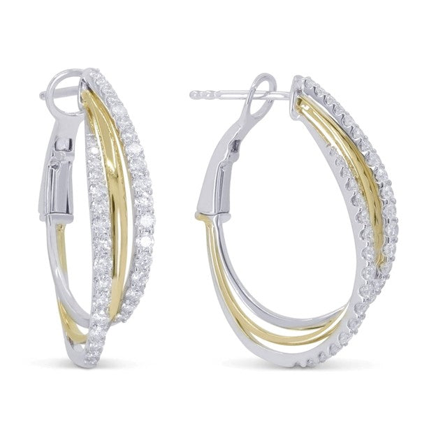 14K Two Tone Gold 1.22Ct Diamond Fancy Hoop Earring with 70 Diamonds