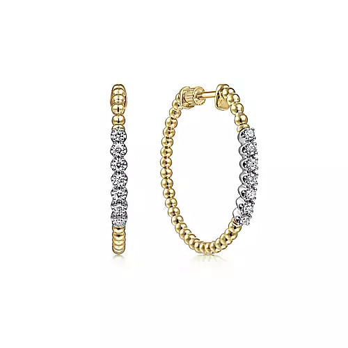 14K Yellow Gold 30mm Bujukan 0.29Ct Diamond Classic Hoop Earrings