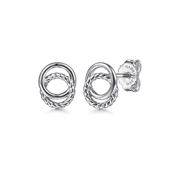 Gabriel Sterling Silver Twisted Rope Double Circle Stud Earrings
