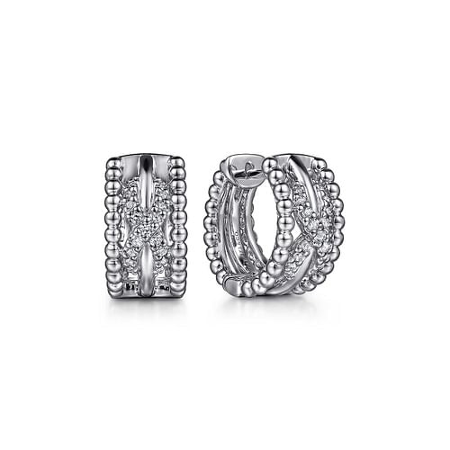 Gabriel Sterling Silver 14MM Twisted Bujukan Huggie Earrings with 0.25Ct White Sapphires