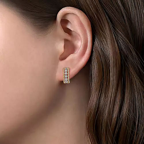 14K White-Yellow Gold Bujukan Huggie Pave 0.27ct Diamond Earrings
