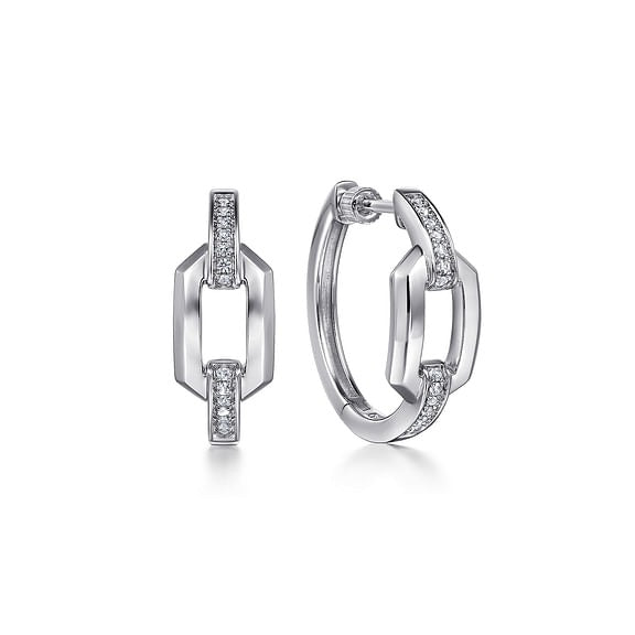 Gabriel & Co. Sterling Silver 0.16Ct White Sapphire Link Chain Hoop Earrings