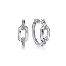Load image into Gallery viewer, Gabriel Sterling Silver 0.16Ct White Sapphire Link Chain Hoop Earrings
